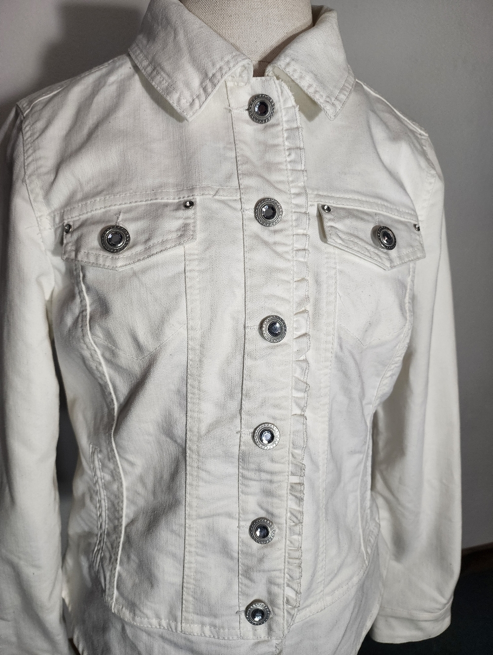 Christopher & Banks Jacket Denim Women's Button-Up Off-White Size M - Picture 11 of 14